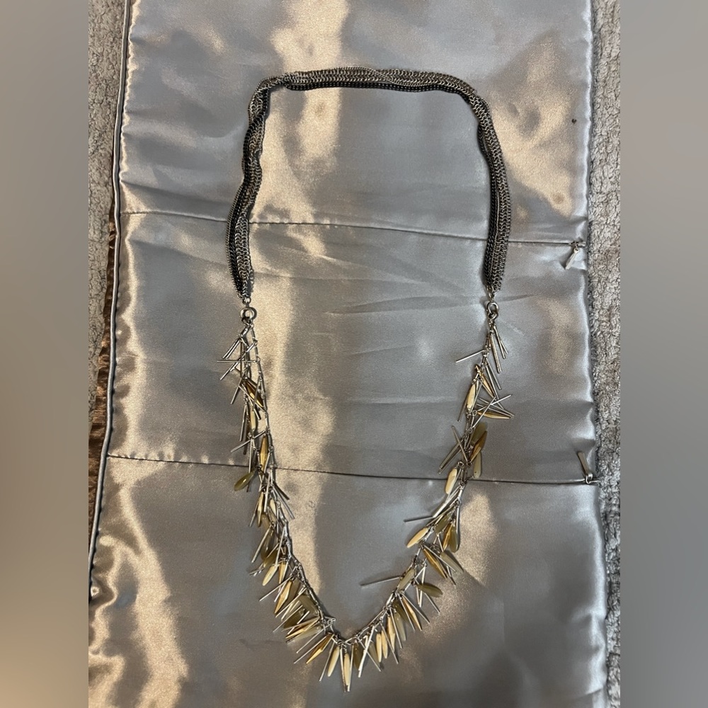 Spike and Chain Necklace Silver Black and Copper Long